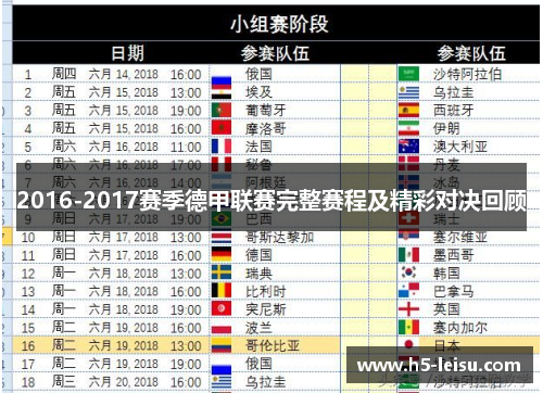 2016-2017赛季德甲联赛完整赛程及精彩对决回顾