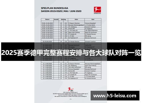 2025赛季德甲完整赛程安排与各大球队对阵一览